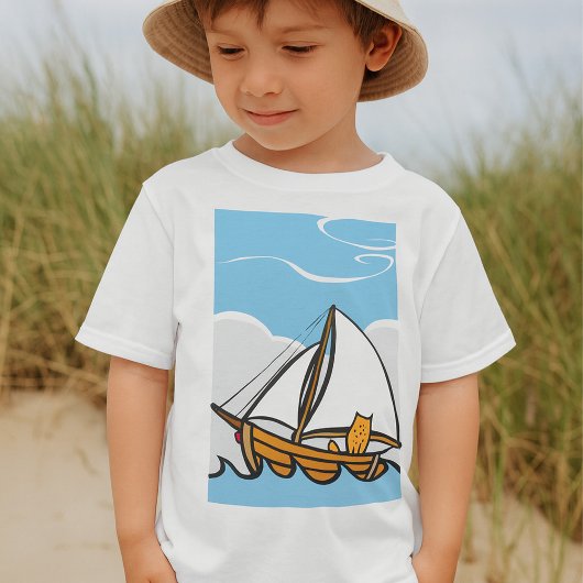 Grumpy Cat op een zeilboot Funny Nautical Cartoon T-shirt