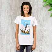 Grumpy Cat op een zeilboot Funny Nautical Cartoon T-shirt