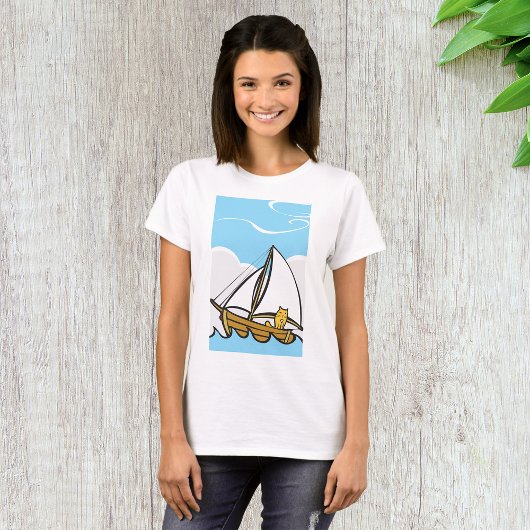 Grumpy Cat op een zeilboot Funny Nautical Cartoon T-shirt