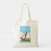 Grumpy Cat op een zeilboot Funny Nautical Cartoon Tote Bag (Achterkant)
