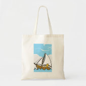 Grumpy Cat op een zeilboot Funny Nautical Cartoon Tote Bag (Voorkant)