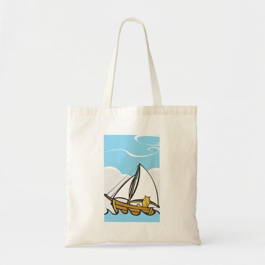 Grumpy Cat op een zeilboot Funny Nautical Cartoon Tote Bag (Voorkant)