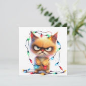 Grumpy Cat Tangled In Christmas Lights Feestdagenkaart (Staand voorkant)