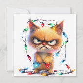 Grumpy Cat Tangled In Christmas Lights Feestdagenkaart (Voorkant)