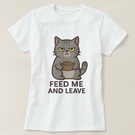 Grumpy Cat “Voer Me en Wegwezen” Grappig T-Shirt (Design voorkant)