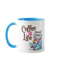 Grumpy Cat with-"Coffee is Life" Mok-bewerkbare na