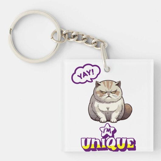 Grumpy Cat "YAY! Ik ben uniek" Grappige koelkastm Sleutelhanger (voorkant)