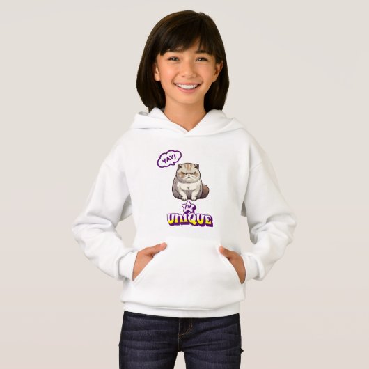 Grumpy Cat "YAY! I'm Unique" Funny Kids Pullover  (Voorkant volledig)