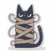Grumpy Chibi zwarte kat verward in garen Sticker (Voorkant)