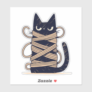 Grumpy Chibi zwarte kat verward in garen Sticker