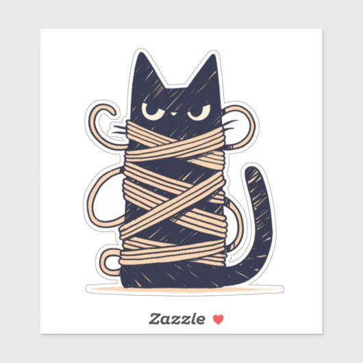 Grumpy Chibi zwarte kat verward in garen Sticker (Vel)