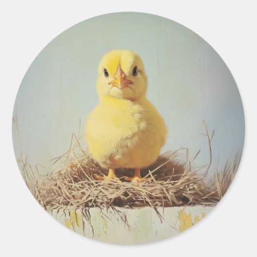 Grumpy Chick in het nest Ronde Sticker (Voorkant)