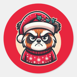 Grumpy Christmas Cat - Grappige feestelijke vakant Ronde Sticker