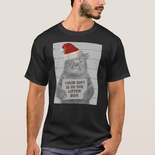 Grumpy Christmas Cat Mugshot Litter Box T-shirt (Voorkant)