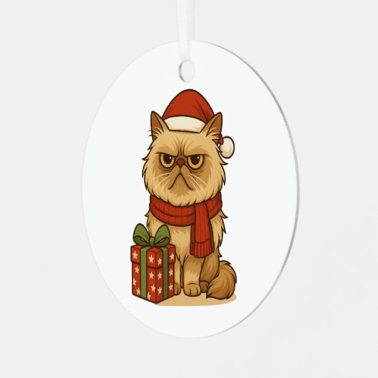 Grumpy Christmas Cat Ornament (Voorkant links)