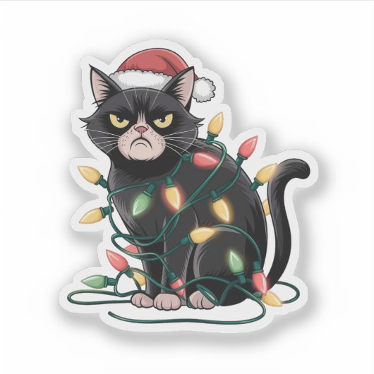 Grumpy Christmas Cat Sticker (Voorkant)