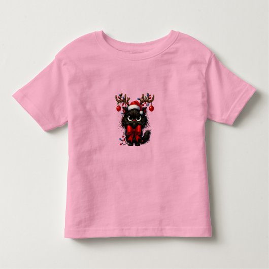 Grumpy Christmas Cat with Santa Hat and Antlers Kinder Shirts (Voorkant)