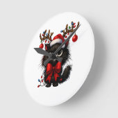 Grumpy Christmas Cat with Santa Hat and Antlers Ronde Klok (Hoek)