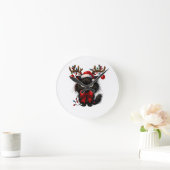 Grumpy Christmas Cat with Santa Hat and Antlers Ronde Klok (Huis)