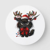 Grumpy Christmas Cat with Santa Hat and Antlers Ronde Klok (Voorkant)