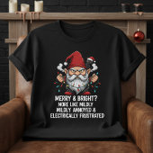 Grumpy Christmas Gnome Tangled Lights Black Cat  T-shirt