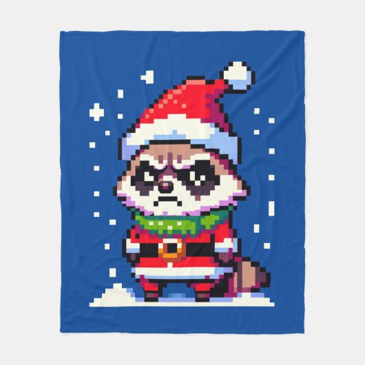 Grumpy Christmas Raccoon - Grappige Pixel Art Vaka Fleece Deken (Voorkant)