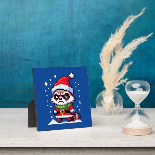 Grumpy Christmas Raccoon - Grappige Pixel Art Vaka Fotoplaat (Insitu)