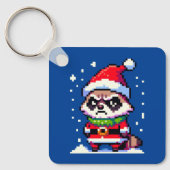 Grumpy Christmas Raccoon - Grappige Pixel Art Vaka Sleutelhanger (Voorkant)
