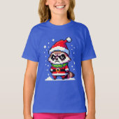Grumpy Christmas Raccoon - Grappige Pixel Art Vaka T-shirt (Voorkant)