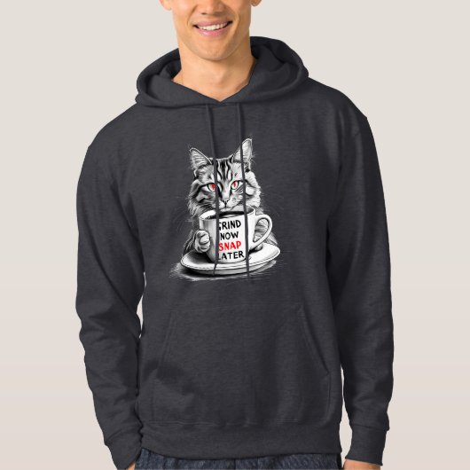 Grumpy Coffee Cat Hoodie met gedurfde cafeïne Quot (Voorkant)