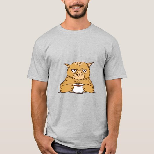 Grumpy Coffee Cat T-shirt (Voorkant)
