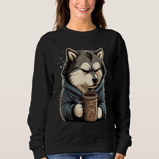 Grumpy Coffee  Dog on Coffee Alaskan Malamute Trui (Voorkant)