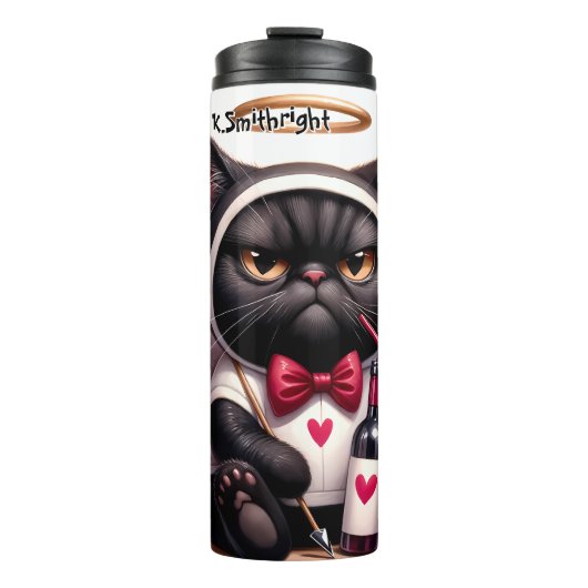 Grumpy Cupid Cat met wijn Thermosbeker (Voorkant)