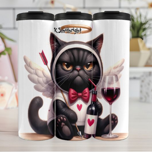Grumpy Cupid Cat met wijn Thermosbeker