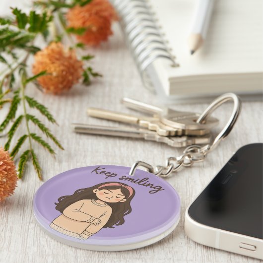 Grumpy Cute Girl Sticker – Long Hair & Oversized  Sleutelhanger (Voorkant Rechts)