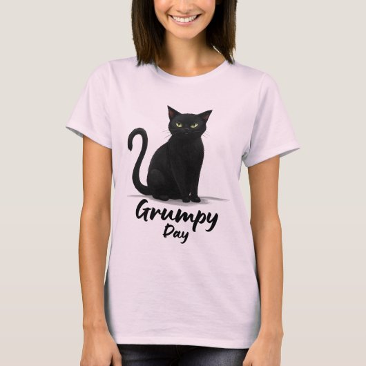 Grumpy Day met een zwarte kat T-shirt (Voorkant)