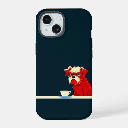 Grumpy Dog Coffee Time - Schattigee minimalistisch iPhone 15 Case (Achterkant)