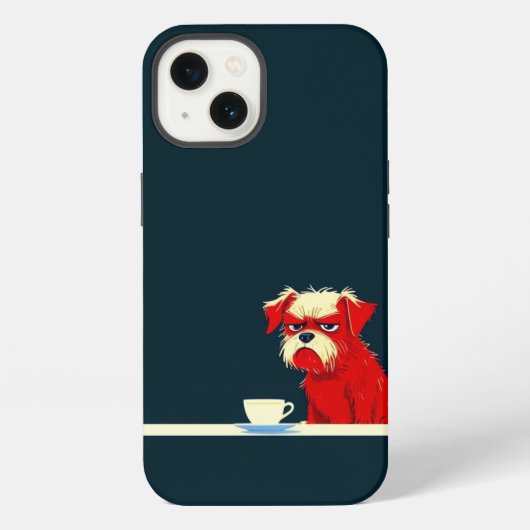 Grumpy Dog Coffee Time - Schattigee minimalistisch iPhone Hoesje (Achterkant)