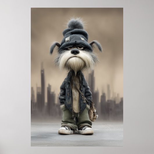Grumpy Dog in Streetwear Poster (Voorkant)