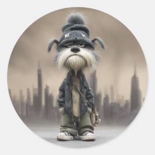 Grumpy Dog in Streetwear Ronde Sticker