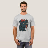 Grumpy Drooling Pug with Red Bow – Funny Dog Attit T-shirt (Voorkant volledig)