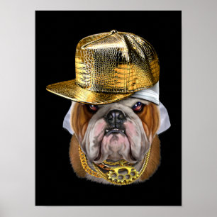 Grumpy English Bulldog met Hip Hop Rapper Poster