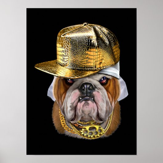 Grumpy English Bulldog met Hip Hop Rapper Poster (Voorkant)