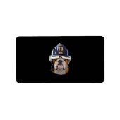 Grumpy English Bulldog Wearing Firefighter Helmet Etiket (Voorkant)