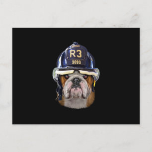 Grumpy English Bulldog Wearing Firefighter Helmet Feestdagenkaart