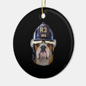 Grumpy English Bulldog Wearing Firefighter Helmet Keramisch Ornament (Links)