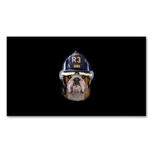 Grumpy English Bulldog Wearing Firefighter Helmet Magnetisch Visitekaartje
