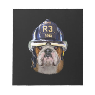 Grumpy English Bulldog Wearing Firefighter Helmet Notitieblok
