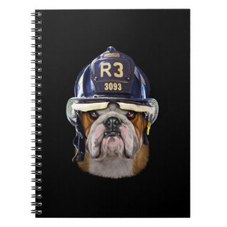 Grumpy English Bulldog Wearing Firefighter Helmet Notitieboek