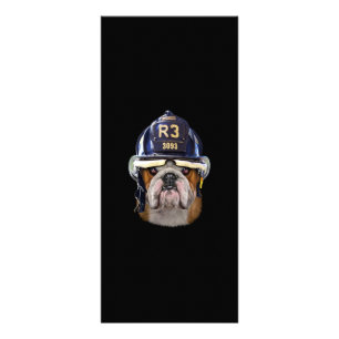 Grumpy English Bulldog Wearing Firefighter Helmet Reclamekaart